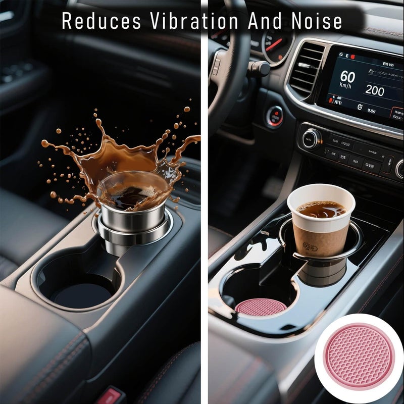 KULOLO Car Cup Holder Coaster 4 Pack - Non Slip & Shockproof,Flexible PVC Rubber Insert for Car/Truck/SUV/Van (2.75"x0.2") Universal Fit Auto Cup Holders Accessories for Women and Man (Pink) - Image 5
